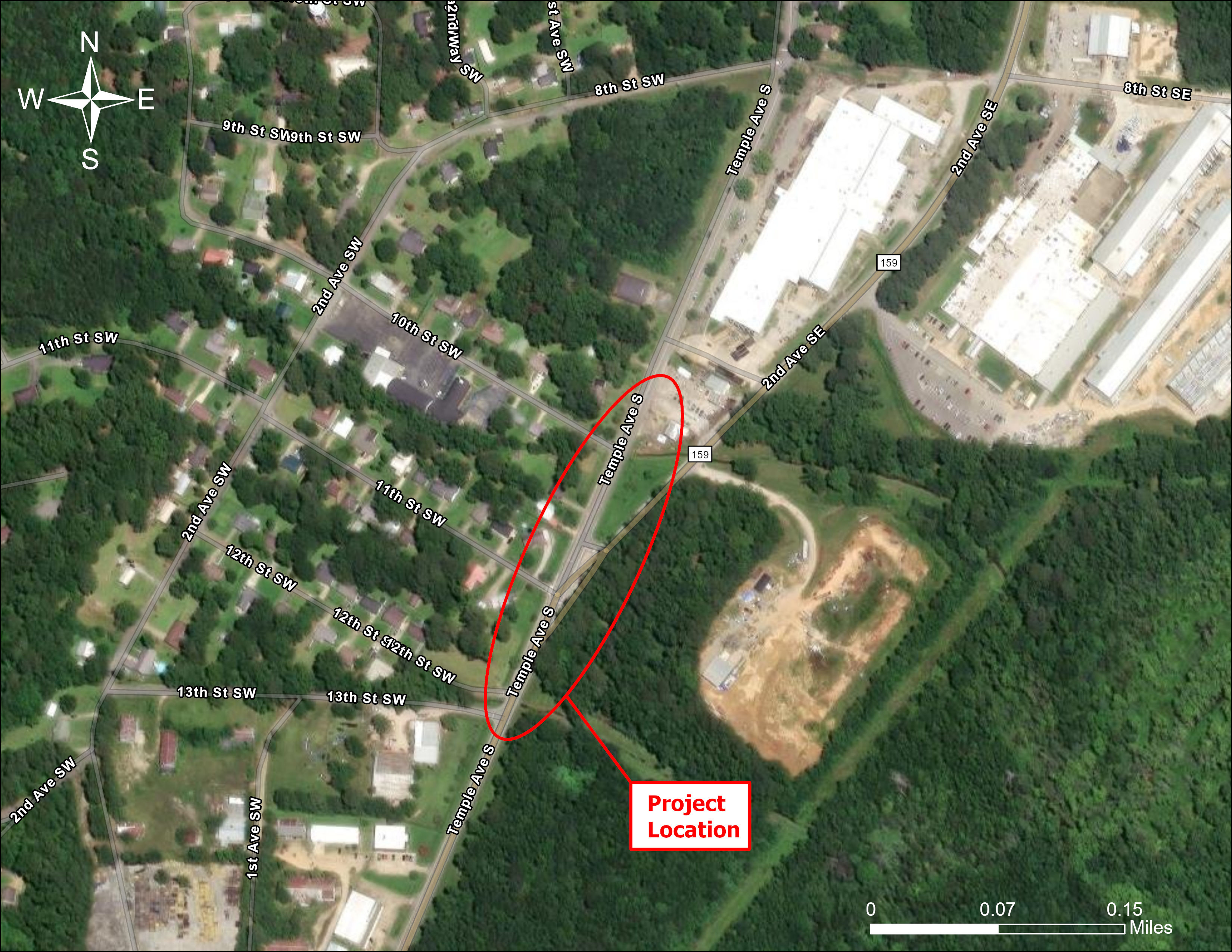 A map showing the vicinity of the proposed roundabout. The project is located along AL-171 in south Fayette County.