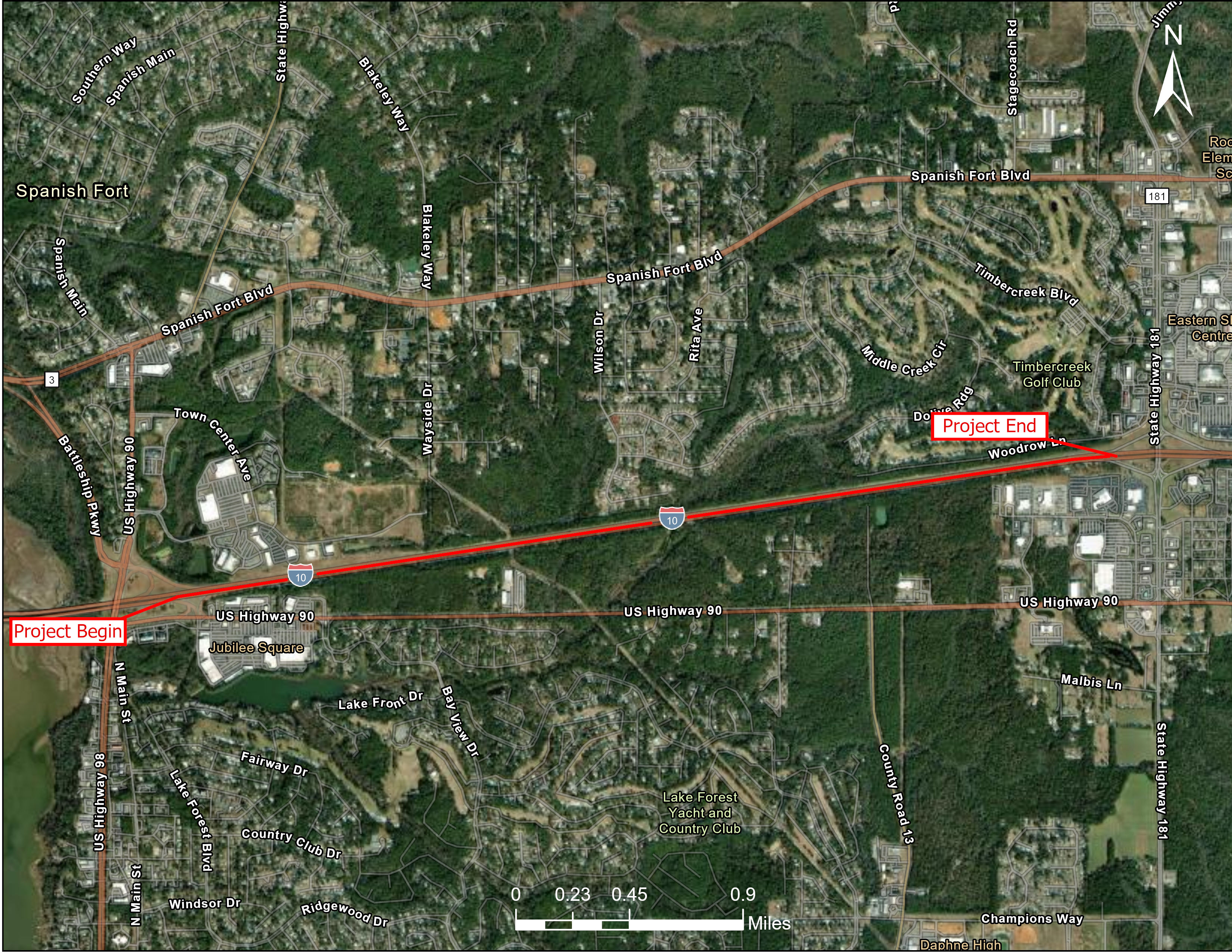 The image is of a map showing the vicinity of the proposed project. The location of I-10 is in Daphne between Exit 35 and Exit 38. 